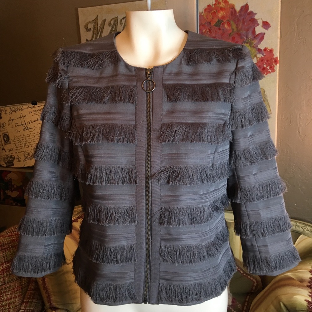Banana Republic Heritage Gray Fringe Blazer Jacket